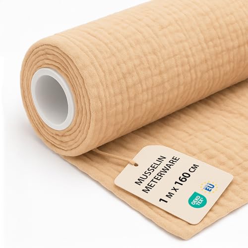 Musselin Stoff Meterware 1 M x 160 cm - Baumwollstoff Stoffe zum Nähen ideal für Bettwäsche Decke Kinder Tuch Tischläufer leichte Baumwolle Fabric Musselinstoff Oeko-Tex-Zertifikat Beige Musselin Stoff Meterware 1 M x 160 cm - Baumwollstoff Stoffe zum Nähen ideal für Bettwäsche Decke Kinder Tuch Tischläufer leichte Baumwolle Fabric Musselinstoff Oeko-Tex-Zertifikat Beige von Amazinggirl