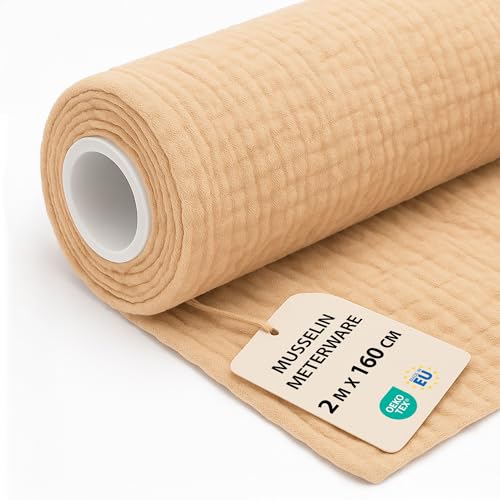 Musselin Stoff Meterware 2 M x 160 cm - Baumwollstoff Stoffe zum Nähen ideal für Bettwäsche Decke Kinder Tuch Tischläufer leichte Baumwolle Fabric Musselinstoff Oeko-Tex-Zertifikat Beige Musselin Stoff Meterware 2 M x 160 cm - Baumwollstoff Stoffe zum Nähen ideal für Bettwäsche Decke Kinder Tuch Tischläufer leichte Baumwolle Fabric Musselinstoff Oeko-Tex-Zertifikat Beige von Amazinggirl