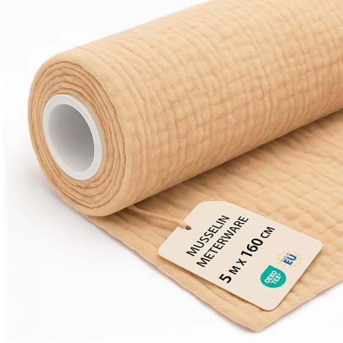 Musselin Stoff Meterware 5 M x 160 cm - Baumwollstoff Stoffe zum Nähen ideal für Bettwäsche Decke Kinder Tuch Tischläufer leichte Baumwolle Fabric Musselinstoff Oeko-Tex-Zertifikat Beige Musselin Stoff Meterware 5 M x 160 cm - Baumwollstoff Stoffe zum Nähen ideal für Bettwäsche Decke Kinder Tuch Tischläufer leichte Baumwolle Fabric Musselinstoff Oeko-Tex-Zertifikat Beige von Amazinggirl