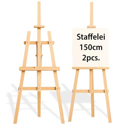 Staffelei Holz groß Leinwand Ständer 150 cm (2 stück) - Holzständer für Sitzplan Hochzeit Canvas Painting Staffeleien Bilderständer Easel für Kinder und Erwachsene Kiefernholz von Amazinggirl