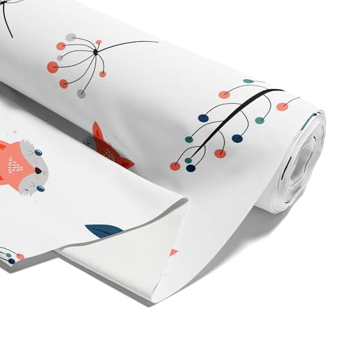 Stoff Meterware Baumwollstoff 1 M x 160 cm - Stoffe zum Nähen aus reine Baumwolle Fabric Futterstoff Dekostoff für Patchwork Canvas und Sewing Nähstoff Fuchs von Amazinggirl