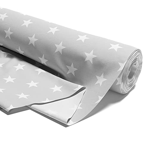 Stoff Meterware Baumwollstoff 2 M x 160 cm - Stoffe zum Nähen aus reine Baumwolle Fabric Futterstoff Dekostoff für Patchwork Canvas und Sewing Nähstoff Weiße Sterne auf Grau von Amazinggirl