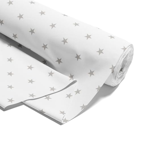 Stoff Meterware Baumwollstoff 5 M x 160 cm - Stoffe zum Nähen aus reine Baumwolle Fabric Futterstoff Dekostoff für Patchwork Canvas und Sewing Nähstoff Graue Sterne auf Weiß von Amazinggirl