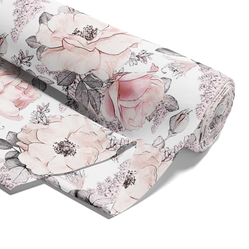 Stoff Meterware Baumwollstoff 5 M x 160 cm - Stoffe zum Nähen aus reine Baumwolle Fabric Futterstoff Dekostoff für Patchwork Canvas und Sewing Nähstoff Wilde Rose von Amazinggirl