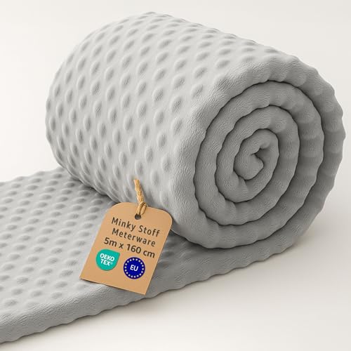 Stoff Meterware Minky Stoffe zum Nähen 5 M - Plüschstoff Nähstoff Polyester Plüsch Fabric Kinderstoffe Dekostoff Nähstoffe ideal für Textilien Sewing Material mit Oeko Tex Hellgrau von Amazinggirl