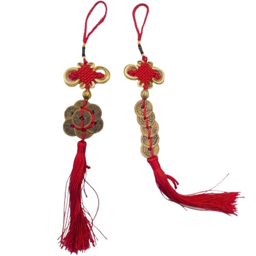 Amazleer 2pcs Kaiser Geld Reichtum Erfolg Glücksbringer Roter Knoten Die Glücksquasten Glücksmünzen Chinesischer Feng Shui Münzen Wut Dekors Auto Anhänger (Short&Long) von Amazleer