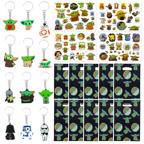 26 Stücke Mitgebsel Geburtstag Party für Kinder, 10 Geschenktüten 12 Schlüsselschnalle 4 Tattoo Aufkleber Party Cartoon für Kinder Jungen Geschenke Kindergeburtstag Mitgebsel Party Zubehör von Amazluck