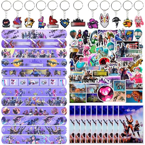 84 Stücke Game Mitgebsel Geburtstag für Kinder, 12 Schnapparmband Kinder 50 Aufkleber 12 Schlüsselanhänger 10 Geschenktüten Kindergeburtstag Party für Geschenke Kindergeburtstag Mitgebsel von Amazluck