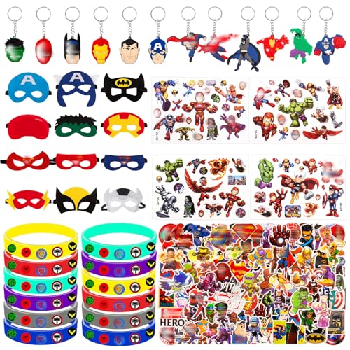90 Stücke Mitgebsel Geburtstag Party für Kinder, 50 Aufkleber 12 Masken 12 Silikon Armbänder 12 Schlüsselschnalle 4 Tattoo Aufkleber Party für Kinder Jungen Geschenke Kindergeburtstag Mitgebsel von Amazluck