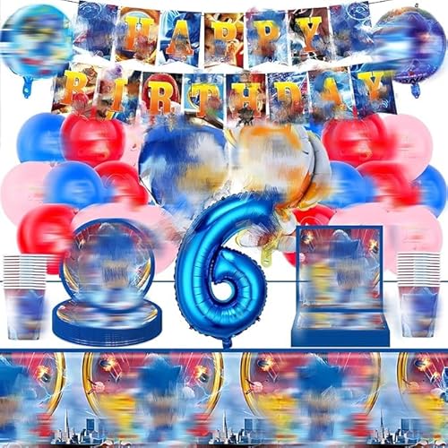 Amazluck 65 Stück Geburtstagsdeko 5 Jahre, Hedgehog Geburtstagsdeko Luftballon Party Birthday BannerTableware Supplies Foil Balloons Tischdecken Teller Servietten Tassen Kuchen Deko Kinder von Amazluck