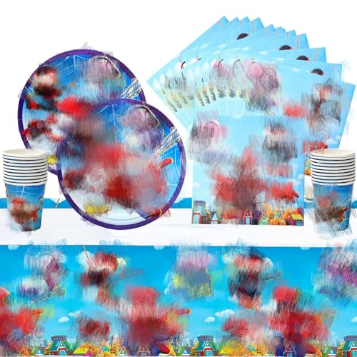 Amazluck Kindergeburtstag Partygeschirr Set, 41 Stück Einweggeschirr Set Happy Birthday Deko Birthday Decorations mit Pappteller Papiertischdecke Servietten Becher Deko Kindergeburtstag von Amazluck