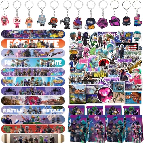 104 Stücke Game Mitgebsel Geburtstag für Kinder, 12 Schnapparmband Kinder 68 Aufkleber 12 Schlüsselanhänger 12 Geschenktüten Kindergeburtstag Party für Geschenke Kindergeburtstag Mitgebsel von Amazluck