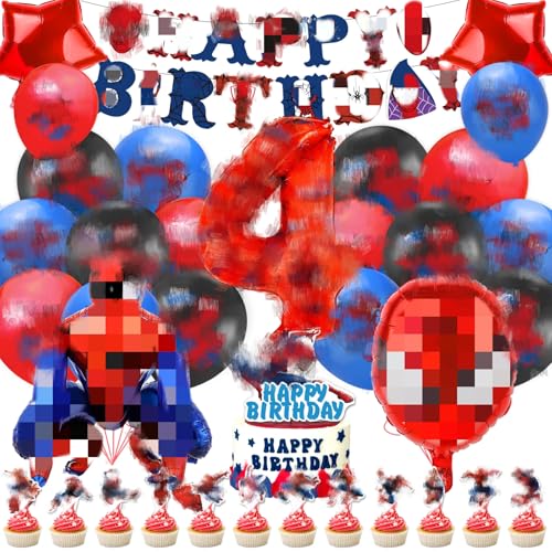 Geburtstagsdeko kingder 4 jahre, 3D Spider Luftballon Kindergeburtstag Deko Geburtstag Happy Birthday Banner Latexballons Folienballon Junge für 4 Themen Kinderpartys Geburtstags Dekoration Ballons Geburtstagsdeko kingder 4 jahre, 3D Spider Luftballon Kindergeburtstag Deko Geburtstag Happy Birthday Banner Latexballons Folienballon Junge für 4 Themen Kinderpartys Geburtstags Dekoration Ballons von Amazluck