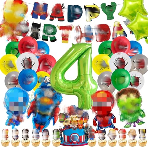 Geburtstagsdeko kingder 4 jahre, 3D Super Luftballon Kindergeburtstag Deko Geburtstag Happy Birthday Banner Latexballons Folienballon Junge für 4 Themen Kinderpartys Geburtstags von Amazluck