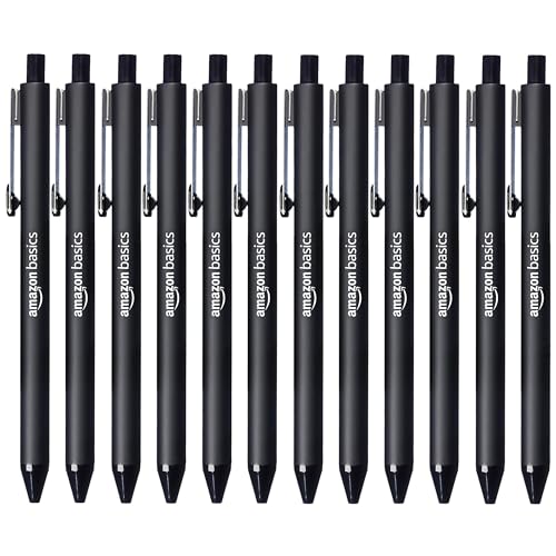 Amazon Basics - Einziehbarer Kugelschreiber - 12 Stück, Schwarz von Amazon Basics