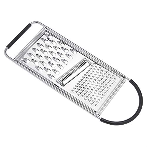 Amazon Basics Käse und Gemüsereibe aus Edelstahl, Rechteckig, flach, mit rutschfestem Griff und Boden, spülmaschinenfest, Schwarz (früher AmazonCommercial Marke) von Amazon Basics
