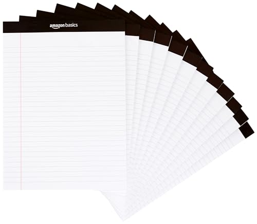 Amazon Basics Notizblöcke, liniert, 20.9 cm x 29.21 cm (Packung mit 12 Stück),50 Blatt pro Block, Letter, Weiß von Amazon Basics