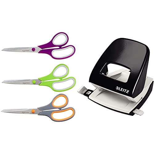 Amazon Basics Schere mit weichem Griff, 20 cm, Titan-Scherenblätter, 3 Stück & Leitz Büro Locher aus Metall, Für 30 Blatt, Anschlagschiene mit Formatangaben, Ergonomisches Design, schwarz, 50080095 Amazon Basics Schere mit weichem Griff, 20 cm, Titan-Scherenblätter, 3 Stück & Leitz Büro Locher aus Metall, Für 30 Blatt, Anschlagschiene mit Formatangaben, Ergonomisches Design, schwarz, 50080095 von Amazon Basics