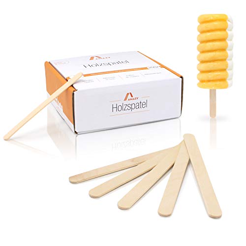 Amazy Holzspatel (200 Stück) – Naturbelassene Holzstäbchen ideal für EIS am Stiel, Waxing und Basteln (Klein | 114 x 10 mm) von Amazy