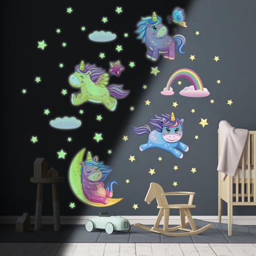 Ambiance Sticker Leuchtender Wandaufkleber für Decke, Kinder, fluoreszierend, Einhorn in den Sternen – H 110 x B 70 cm von Ambiance Sticker