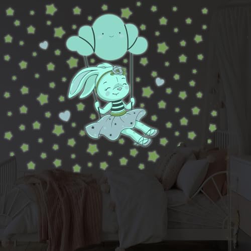 Ambiance Sticker Leuchtender Wandaufkleber für Kinder, fluoreszierend, Kaninchen auf der Wolke, Schaukel, H 75 x L 50 cm Ambiance Sticker Leuchtender Wandaufkleber für Kinder, fluoreszierend, Kaninchen auf der Wolke, Schaukel, H 75 x L 50 cm von Ambiance Sticker