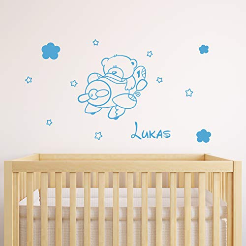 Ambiance Sticker Personalisierte Vornamensaufkleber | Selbstklebender Ouson im Flugzeug – Wanddekoration Kinderzimmer | 2 Bögen à 30 x 30 cm und 40 x 25 cm - Eisblau von Ambiance Sticker