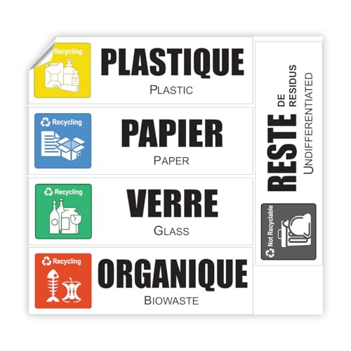 Ambiance Sticker Selbstklebende Etiketten aus PVC – Recycling-Mülleimer, weich, wasserdicht, waschbar, für die Verwaltung von Müll, selbstklebend – 5 Etiketten à 20 x 6 cm Ambiance Sticker Selbstklebende Etiketten aus PVC – Recycling-Mülleimer, weich, wasserdicht, waschbar, für die Verwaltung von Müll, selbstklebend – 5 Etiketten à 20 x 6 cm von Ambiance Sticker