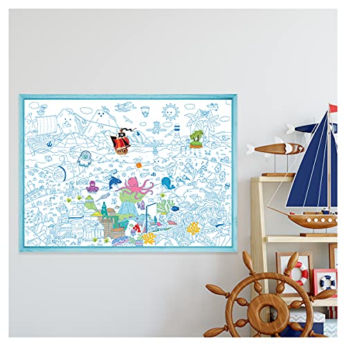 Ambiance Sticker YETI BLANK DESIGNS - Giant XL Coloring Poster with 150+ stickers - Atlantis and life underwater sea - 100x70cm - gift idea poster with stickers - easy to frame - kids coloring von Ambiance Sticker