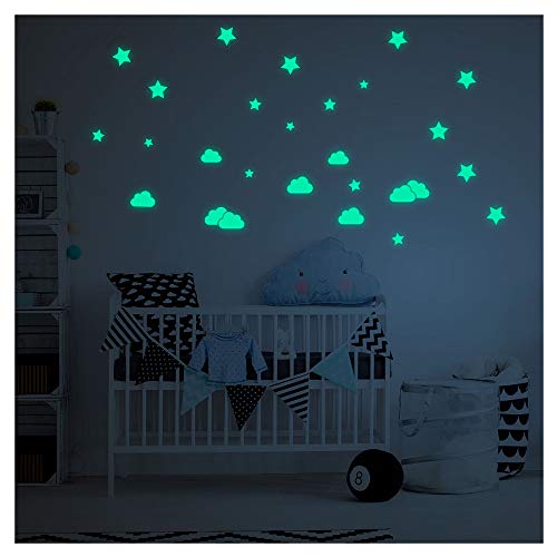 Aufkleber, phosphoreszierend, Wolken und Sterne, selbstklebend, fluoreszierend und leuchtend, bis zu 5 Stunden Laufzeit, Dekoration für Baby- und Kinderzimmer, 9 Wolken und 18 Sterne Aufkleber, phosphoreszierend, Wolken und Sterne, selbstklebend, fluoreszierend und leuchtend, bis zu 5 Stunden Laufzeit, Dekoration für Baby- und Kinderzimmer, 9 Wolken und 18 Sterne von Ambiance Sticker