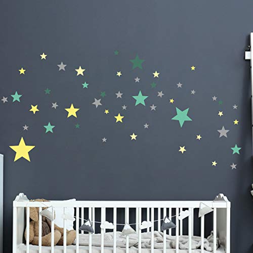 Kinderwandaufkleber - Babyzimmerdekoration - Kinderwandaufkleber - Wandaufkleber 50 grüne und gelbe Sterne - Kinderwandaufkleber - H30 x B40 cm von Ambiance Sticker