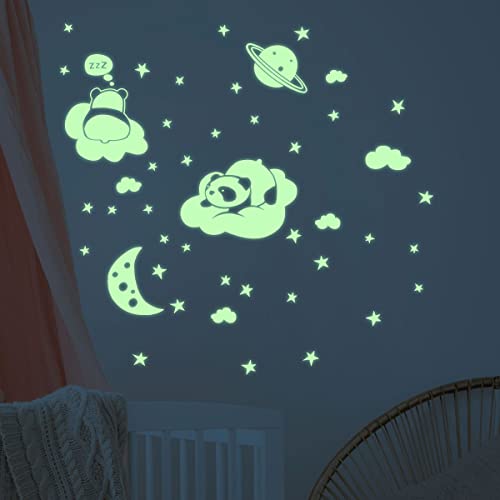 Leuchtende Aufkleber für Baby- und Kinderzimmerdekoration, fluoreszierend, 50 Sterne und 2 Pandas auf Wolken von Ambiance Sticker