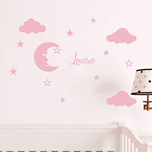Personalisierbare Namensaufkleber | Mond und Wolken | Wanddeko Kinderzimmer | 2 Bögen à 25 x 30 cm und 40 x 30 cm | personalisierbare Prenom Aufkleber Pink Pulver Personalisierbare Namensaufkleber | Mond und Wolken | Wanddeko Kinderzimmer | 2 Bögen à 25 x 30 cm und 40 x 30 cm | personalisierbare Prenom Aufkleber Pink Pulver von Ambiance Sticker