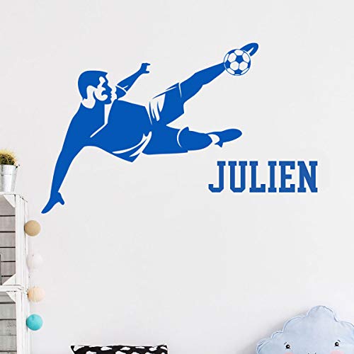 Personalisierte Namensaufkleber | Sticker Fußball | Wanddekoration Kinderzimmer | 2 Bögen à 30x35cm und 60x25cm - Marineblau von Ambiance Sticker