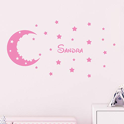 Personalisierte Vornamensaufkleber | Sticker Mond und Sterne | Wanddekoration Kinderzimmer | 2 Bögen à 30 x 30 cm und 40 x 25 cm | Rosa von Ambiance Sticker