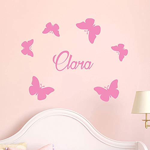Personalisierte Vornamensaufkleber | Sticker Schmetterlinge – Wanddekoration Kinderzimmer | 2 Bögen à 10 x 15 cm und 40 x 25 cm – Rosa von Ambiance Sticker