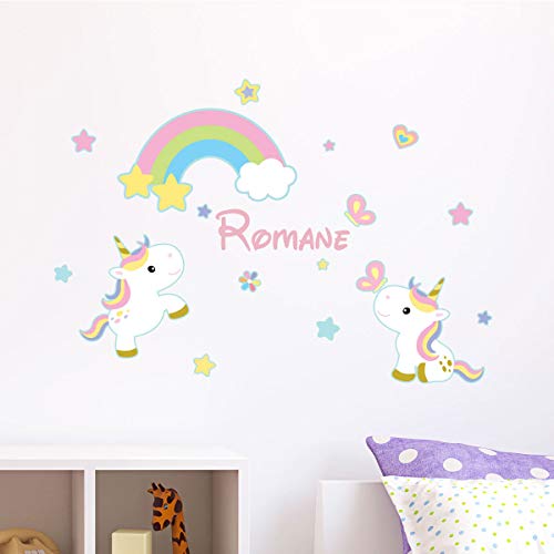 Personalisierter Vornamens-Sticker, selbstklebend, personalisierbar, Wanddekoration für Kinderzimmer, 2 Bögen mit 25 x 25 cm und 40 x 25 cm, Mehrfarbig von Ambiance Sticker