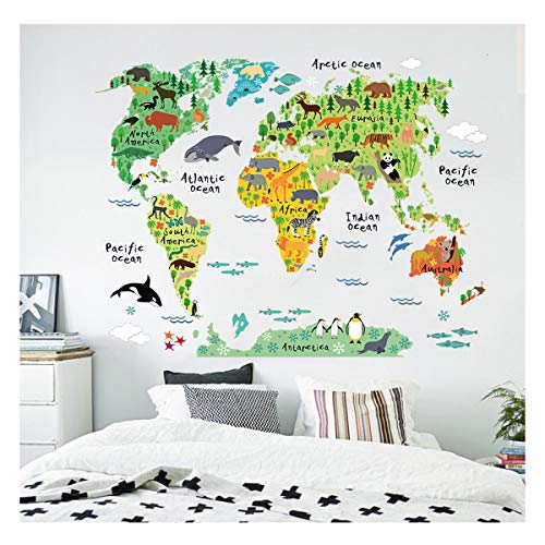 Sticker für Kinder | Wandaufkleber Weltkarte – Wanddekoration Kinderzimmer | 90 x 60 cm von Ambiance Sticker