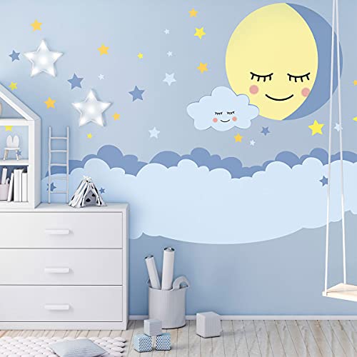 Wandsticker Kinder - Deko Babyzimmer - Wandsticker Kinder - Wandsticker skandinavisch - Riesen Wandsticker Wolke und Sterne Nachtlicht - H120 x L 180 cm von Ambiance Sticker