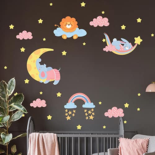 Wandsticker Kinder - Deko Babyzimmer - Wandsticker Kinder - Wandsticker skandinavisch - Wandaufkleber Tiere im Traumland - H60 x L90 cm Wandsticker Kinder - Deko Babyzimmer - Wandsticker Kinder - Wandsticker skandinavisch - Wandaufkleber Tiere im Traumland - H60 x L90 cm von Ambiance Sticker