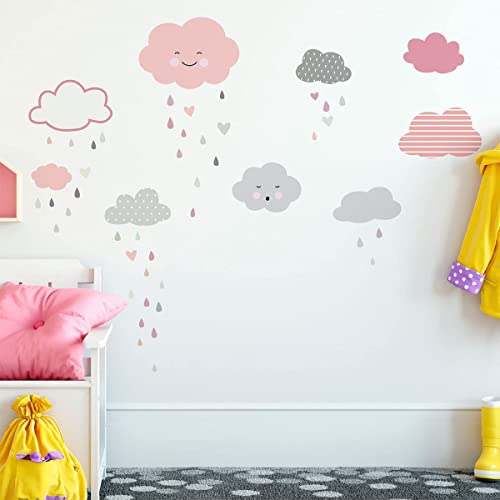 Wandsticker Kinder - Deko Babyzimmer - Wandsticker Kinder - Wandtattoo skandinavisch - Wandsticker Wolken bei Herzen - H180 x L 120 cm von Ambiance Sticker