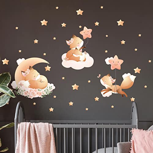 Wandsticker Kinder - Deko Babyzimmer - Wandtattoo Kinderzimmer - Wandaufkleber Fuchs in den Sternen - H60 x L90 cm von Ambiance Sticker