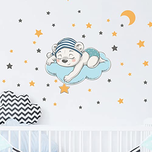 Wandsticker Kinder - Deko Babyzimmer - Wandtattoo Kinderzimmer - Wandaufkleber verträumter Bär und 50 Sterne - H30 x L35 cm Wandsticker Kinder - Deko Babyzimmer - Wandtattoo Kinderzimmer - Wandaufkleber verträumter Bär und 50 Sterne - H30 x L35 cm von Ambiance Sticker