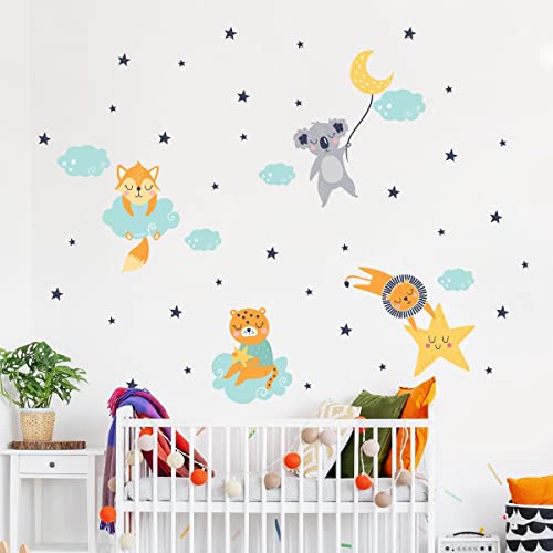 Wandsticker Kinder Dekoration Babyzimmer Wandtattoo Kinderzimmer Schlafzimmer Wandaufkleber Tiere im Mond Hell H60 x 90 cm Wandsticker Kinder Dekoration Babyzimmer Wandtattoo Kinderzimmer Schlafzimmer Wandaufkleber Tiere im Mond Hell H60 x 90 cm von Ambiance Sticker