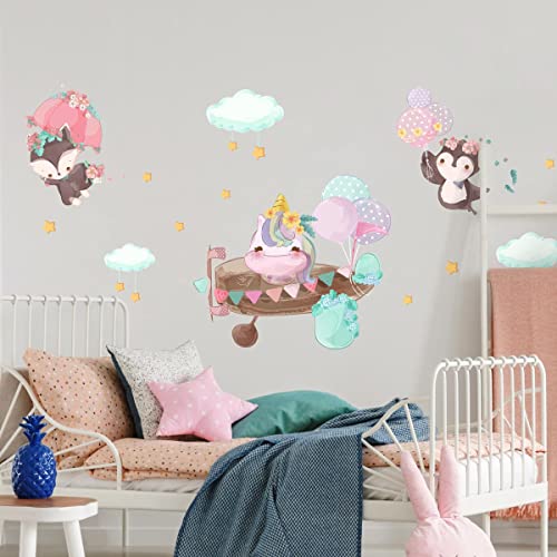 Wandsticker Kinder Dekoration Babyzimmer Wandtattoo Kinderzimmer Wandaufkleber Einhorn Pilot in die Luft H60 x 90 cm Wandsticker Kinder Dekoration Babyzimmer Wandtattoo Kinderzimmer Wandaufkleber Einhorn Pilot in die Luft H60 x 90 cm von Ambiance Sticker