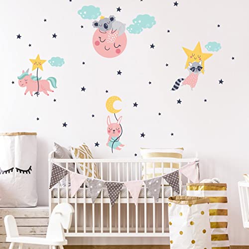 Wandsticker Kinder Dekoration Babyzimmer Wandtattoo Kinderzimmer Wandaufkleber Einhorn und seine Freunde im Sternenhimmel H60 x 90 cm Wandsticker Kinder Dekoration Babyzimmer Wandtattoo Kinderzimmer Wandaufkleber Einhorn und seine Freunde im Sternenhimmel H60 x 90 cm von Ambiance Sticker