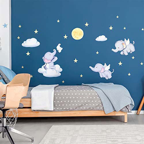 Wandsticker Kinder Dekoration Babyzimmer Wandtattoo Kinderzimmer Wandaufkleber Elefant im Sternenhimmel Wandaufkleber H60 x B90 cm Wandsticker Kinder Dekoration Babyzimmer Wandtattoo Kinderzimmer Wandaufkleber Elefant im Sternenhimmel Wandaufkleber H60 x B90 cm von Ambiance Sticker