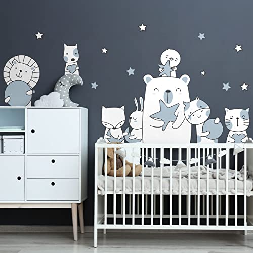 Wandsticker Kinder Dekoration Babyzimmer Wandtattoo Kinderzimmer Wandaufkleber Tiere Freunde Sterne Wandsticker H90 x 60 cm von Ambiance Sticker