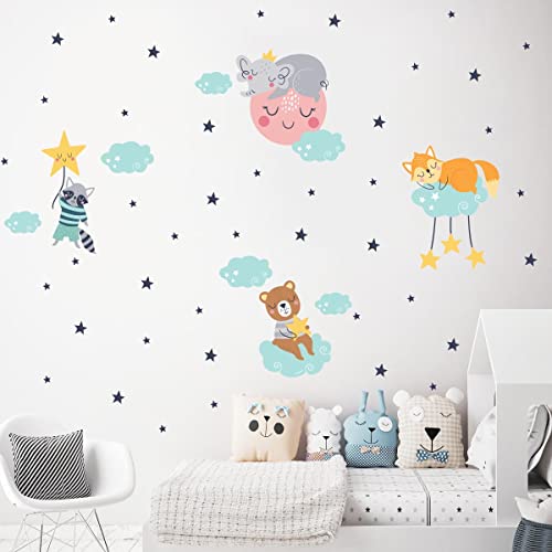 Wandsticker Kinder Dekoration Babyzimmer Wandtattoo Kinderzimmer Wandaufkleber Tiere und Zauberwolken H60 x 90 cm von Ambiance Sticker
