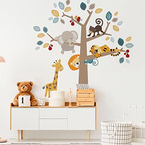 Wandsticker Kinder - Deko Babyzimmer - Wandtattoo Kinderzimmer - Dschungeltiere im Wald - H90 x L60 cm von Ambiance Sticker