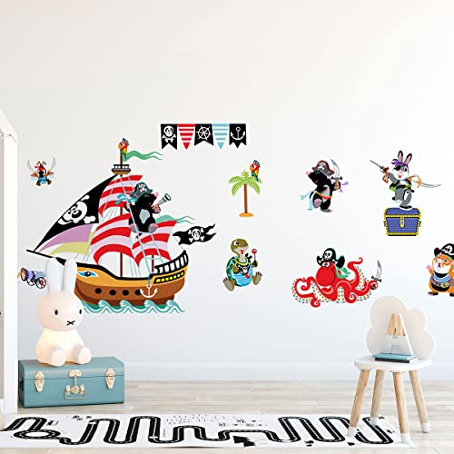 Wandsticker Kinder Dekoration Babyzimmer Wandtattoo Kinderzimmer Wandsticker Kinderzimmer Tiere Piraten zur Schatzeroberung H60 x 90 cm von Ambiance Sticker